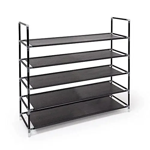 Produktbild: Relaxdays Schuhregal Stecksystem, 5 Ebenen, Schuhablage für 20 Paar Schuhe, Metall & Stoff, HBT 90,5x87x29,5 cm, schwarz