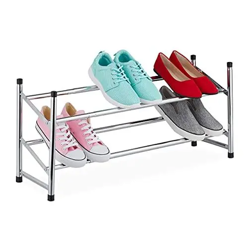 Produktbild: Relaxdays Schuhregal ausziehbar, 2 Ebenen, 10 Paar Schuhe, Metall & Kunststoff, H x B x T: 36 x 63-115 x 23 cm, Silber