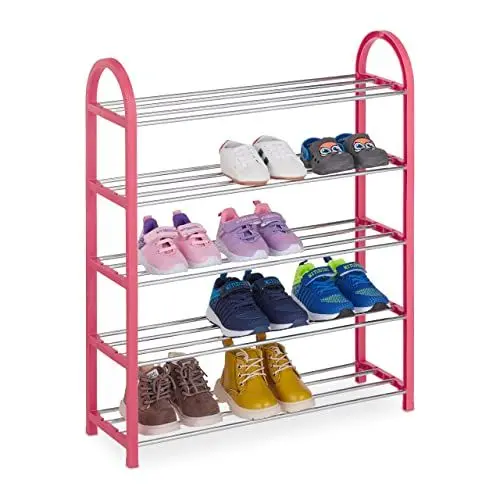 Produktbild: Relaxdays Schuhregal für Kinder, 15 Paar Kinderschuhe, bis Größe 30, offen, platzsparend, leicht, Schuhablage, pink, Kunststoff, 70 x 57,5 x 18,5 cm