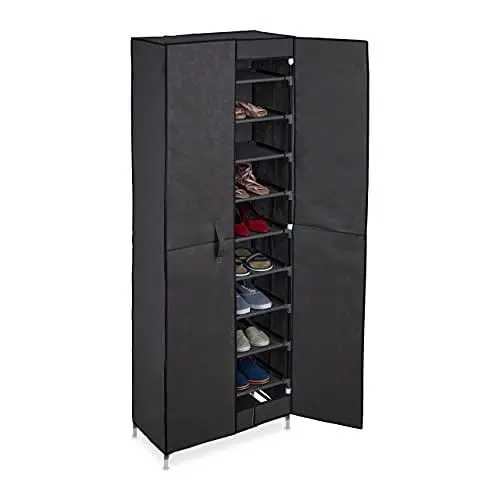 Produktbild: Relaxdays Schuhschrank, 30 Paar Schuhe, magnetische Türen, Stecksystem, Stoffschrank HBT: 168 x 61 x 31,5 cm, anthrazit