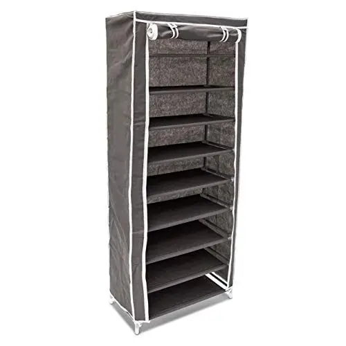 Produktbild: Relaxdays Schuhschrank H x B x T: ca. 151 x 60 x 30 cm Faltschrank Textil für 36 Paar Schuhe Stoffschrank mit 9 Ablagen Stoffschuhschrank schützt vor Staub und Nässe Schuhablage zum Falten, anthrazit