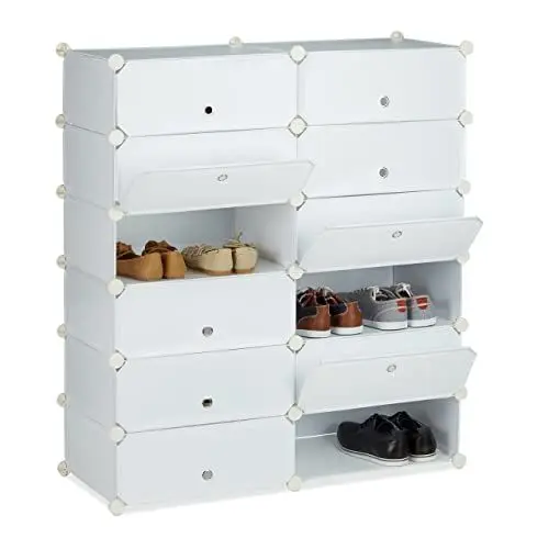 Produktbild: Relaxdays Schuhschrank Kunststoff, Schuhregal geschlossen, Regalsystem 12 Fächer, H x B x T: 108 x 94 x 37 cm, weiß