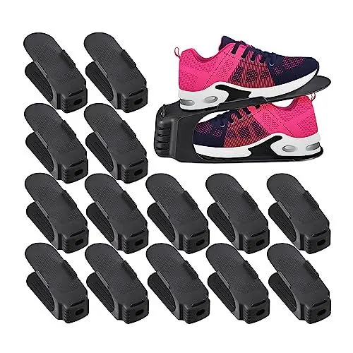Produktbild: Relaxdays Schuhstapler, 15er Set, bis Größe 39, rutschfeste Schuhablage, Kunststoff, Ordnungssystem für Schuhe, schwarz