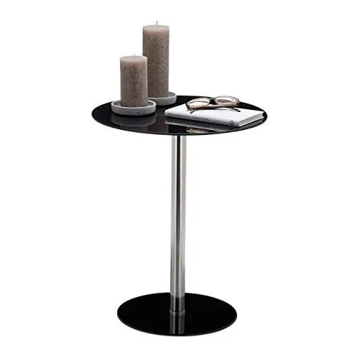 Produktbild: Relaxdays Runder Beistelltisch aus Glas und Edelstahl, dekorativer Loungetisch, HxBxT: 53 x 43 x 43 cm, Schwarz