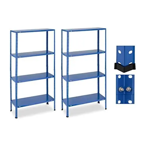 Produktbild: Relaxdays Schwerlastregal, 2er Set, HBT 147,5 x 75,5 x 30,5 cm, 160 kg, Stahl, 4 Ebenen, Lagerregal Keller, Garage, blau