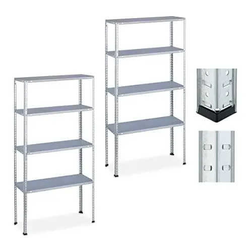 Produktbild: Relaxdays Schwerlastregal, 2er Set, HxBxT: 152 x 76 x 31 cm, 200 kg, verzinkter Stahl, Lagerregal Keller, Garage, Silber