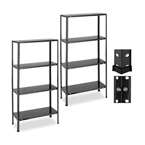 Produktbild: Relaxdays Schwerlastregal, 2er Set, Traglast 160 kg, 4 Ebenen, HBT 147,5x75,5x30,5 cm, Keller & Garage, Metall, schwarz