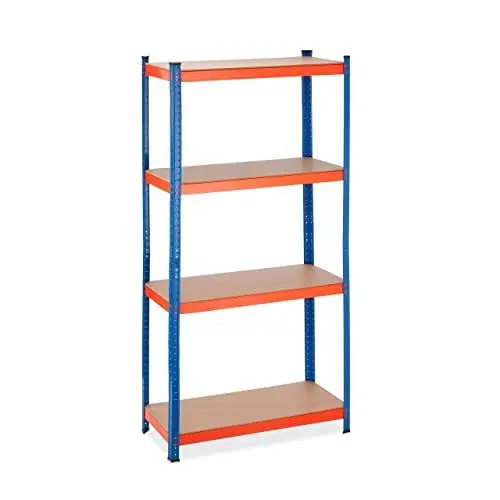 Produktbild: Relaxdays Schwerlastregal, 4 Ebenen, HBT 180x90x40 cm, 700 kg Tragkraft, Metall, Lagerregal Keller & Garage, blau/orange