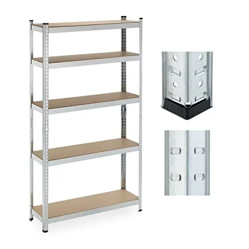 Produktbild: Relaxdays Schwerlastregal, 5 Ebenen, HBT 180x100x30 cm, 500 kg Tragkraft, Stahl, Lagerregal für Keller & Garage, Silber