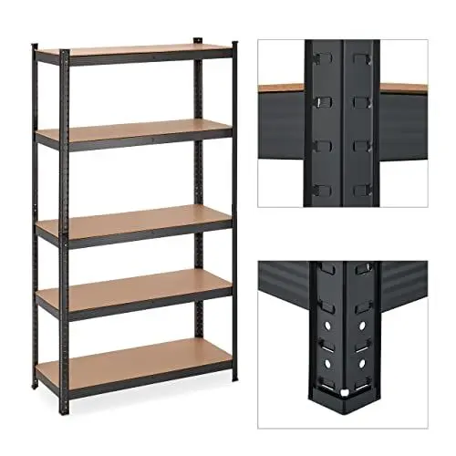 Produktbild: Relaxdays Schwerlastregal, 5 Ebenen, HBT 180x100x41 cm, 1250 kg Tragkraft, Metall Lagerregal für Keller, Garage, schwarz