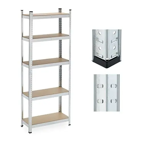 Produktbild: Relaxdays Schwerlastregal, 5 Ebenen, HBT 180x70x30 cm, 500 kg Tragkraft, Stahl, Lagerregal für Keller & Garage, Silber