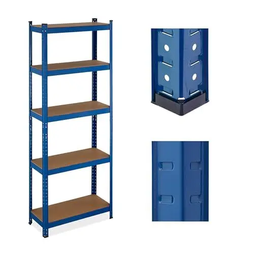 Produktbild: Relaxdays Schwerlastregal, 5 Ebenen, HBT: 180x70x30 cm, 500 kg Tragkraft, Stahl, Lagerregal für Keller & Garage, blau