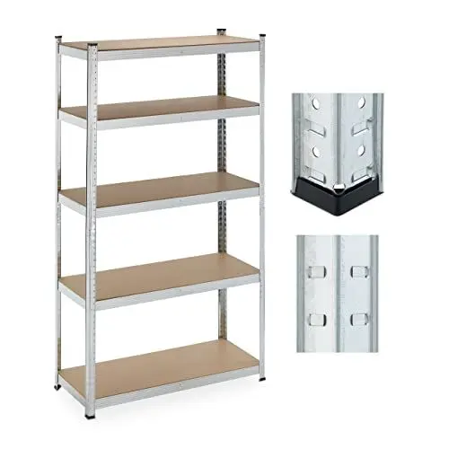 Produktbild: Relaxdays Schwerlastregal, 5 Ebenen, HxBxT: 180 x 100 x 40 cm, bis 500 kg, Stahl, Lagerregal für Keller & Garage, Silber