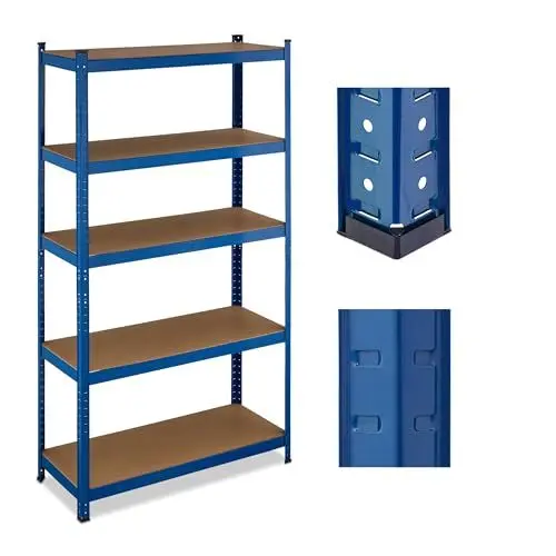 Produktbild: Relaxdays Schwerlastregal, 5 Ebenen, HxBxT: 180 x 100 x 40 cm, bis 500 kg, Stahl, Lagerregal für Keller & Garage, blau