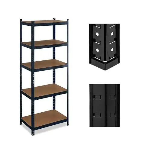 Produktbild: Relaxdays Schwerlastregal, HBT: 180 x 70 x 45 cm, 500 kg, Stahl & MDF, 5 Ebenen, Lagerregal zum Stecken, Garage, schwarz