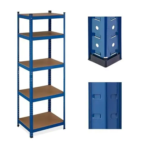 Produktbild: Relaxdays Schwerlastregal, HBT 180x60x45 cm, bis 500 kg, 5 Ebenen, Keller, Garage, Lagerregal zum Stecken, Stahl, blau