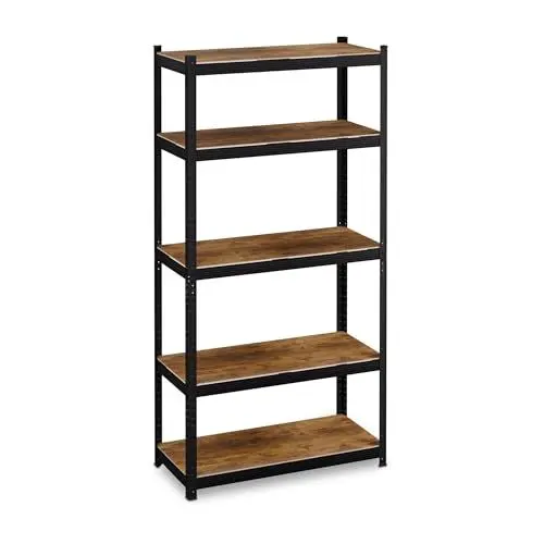 Produktbild: Relaxdays Schwerlastregal, HBT 180x90x40 cm, 500 kg, 5 Böden, Keller, Garage, Standregal Wohnzimmer, Büro, schwarz/braun