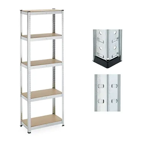 Produktbild: Relaxdays Schwerlastregal, HxBxT: 180x60x30 cm, 500 kg, verzinkter Stahl, Lagerregal Keller, Garage, zum Stecken, Silber