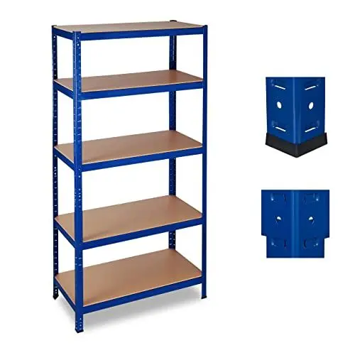 Produktbild: Relaxdays Schwerlastregal, Traglast 1325 kg, 5 Ebenen, zum Stecken, Keller, Garage, Stahl, HxBxT: 180 x 90 x 45 cm, blau