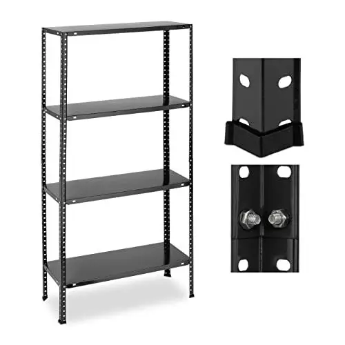 Produktbild: Relaxdays Schwerlastregal, Traglast 160 kg, 4 Ebenen, HBT 147,5 x 75,5 x 30,5 cm, Keller & Garage, Metallregal, schwarz