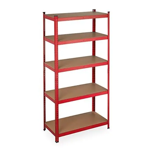 Produktbild: Relaxdays Schwerlastregal, Traglast: 875 kg, 5 Ebenen, HBT: 180 x 90 x 40 cm, Kellerregal zum Stecken, Stahl & MDF, rot