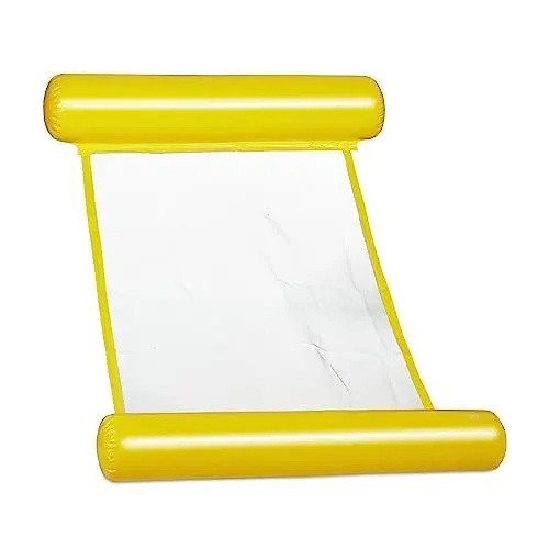 Produktbild: Relaxdays Schwimmhängematte, Pool Luftmatratze mit Netz, 100 kg, für Erwachsene, aufblasbare Wasserhängematte, gelb