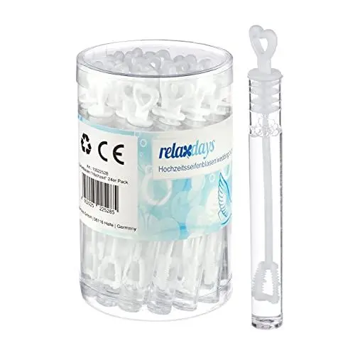 Produktbild: Relaxdays Seifenblasen Hochzeit, 24 Stück, Herzgriff, Seifenblasenflüssigkeit, Gastgeschenk, Herz Design, Keine Pistole, Kunststoff, Seifenblasenwasser, bunt, Standard