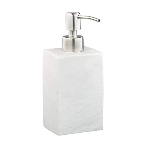 Produktbild: Relaxdays Seifenspender, 200 ml, nachfüllbar, Bad, WC, Küche, Flüssigseifenspender, Polyresin, Edelstahlpumpe, weiß