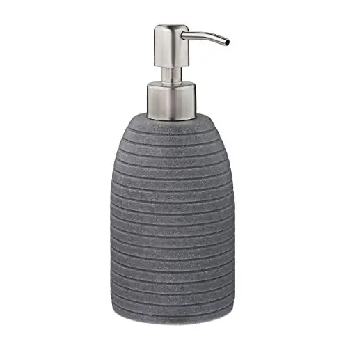 Produktbild: Relaxdays Seifenspender, 300 ml, nachfüllbar, Bad, WC, Küche, Flüssigseifenspender, Polyresin, Edelstahlpumpe, grau