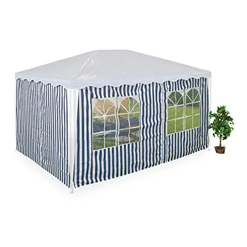 Produktbild: Relaxdays Seitenteile für 3x4m Pavillon, 2er Set, wasserdicht, Seitenwände mit Klettverschluss, Polyester, blau/weiß