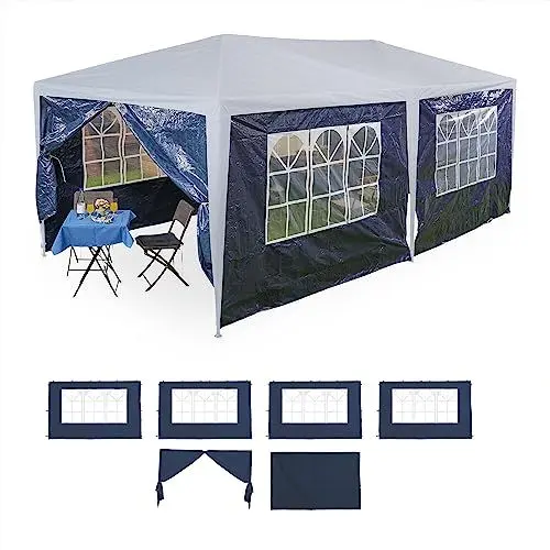 Produktbild: Relaxdays Seitenteile für Pavillon, 6er Set, 2x3m, wasserdicht, Fenster & Tür, PE, Seitenwände mit Klettverschluss, blau