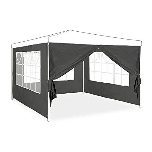 Produktbild: Relaxdays Seitenwand für Pavillon, 4er Set, 2x3 m, Seitenteile mit Fenster & Reißverschluss, wasserdicht, PVC & PE, grau