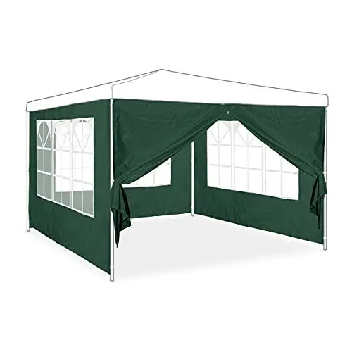 Produktbild: Relaxdays Seitenwand für Pavillon 4er Set, 3 Wände, Fenster, Seitenteil mit Reißverschluss, Kunststoff, HxB 2x3 m, grün