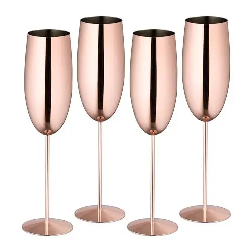 Produktbild: Relaxdays Sektgläser Edelstahl, 4er Set, bruchsicher, Lange Kühlwirkung, 250ml, Champagnergläser für unterwegs, roségold