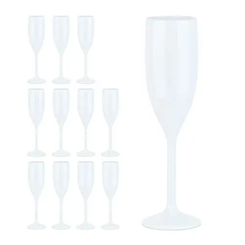 Produktbild: Relaxdays Sektgläser Kunststoff 12er Set, bruchfest, BPA-frei, Mehrweg Champagnergläser, Hochzeit, Camping, 150 ml, weiß
