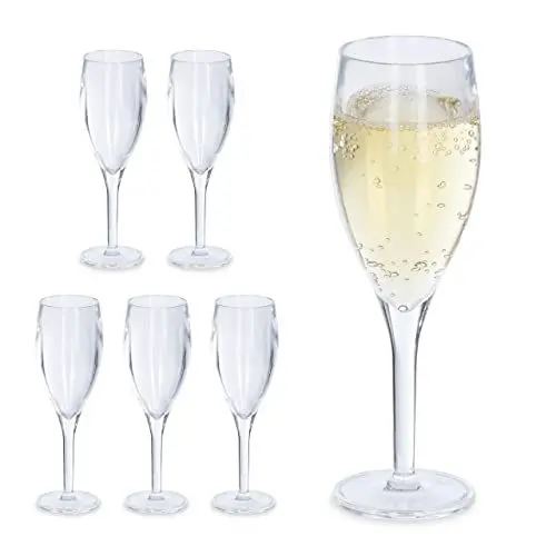 Produktbild: Relaxdays Sektgläser Kunststoff, 6er Set, bruchfest, BPA-frei, Mehrweg Champagner Gläser, 50 ml, Sektbecher, transparent