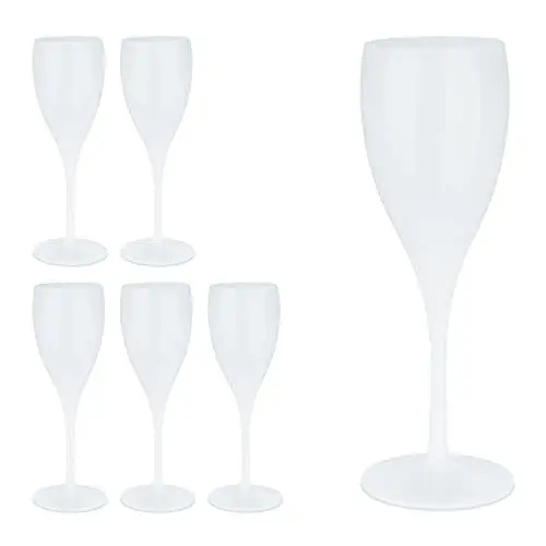 Produktbild: Relaxdays Sektgläser Kunststoff, 6er Set, bruchfest & BPA-frei, Mehrweg Champagner Gläser, 140 ml, Sektbecher, weiß