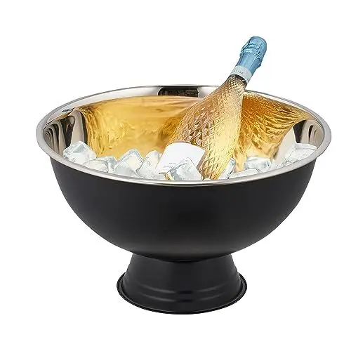 Produktbild: Relaxdays Sektkühler, Edelstahl, H x D: 23,5 x 40 cm, Flaschenkühler für Sekt, Champagner, Wein, XXL Sektkübel, schwarz