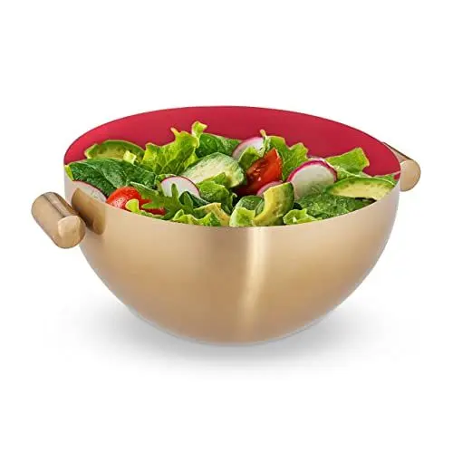 Produktbild: Relaxdays Servierschüssel, Edelstahl, runde Metallschüssel zum Backen & Servieren, ver. Größen, Küchenschüssel, gold/rot