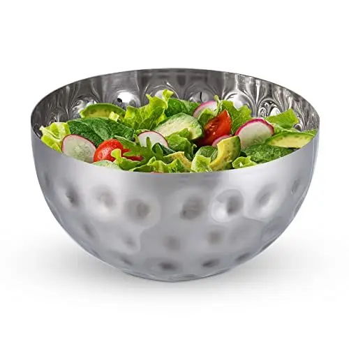 Produktbild: Relaxdays Servierschüssel rund, gehämmertes Design, aus Edelstahl, für Snacks & Salate, Dekoschale für die Küche, silber