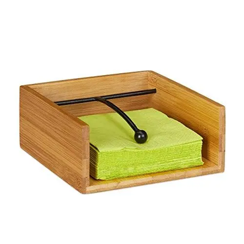 Produktbild: Relaxdays Serviettenhalter Bambus, mit Beschwerer, für 25 x 25 cm Servietten, Flacher Tisch Serviettenständer, Natur