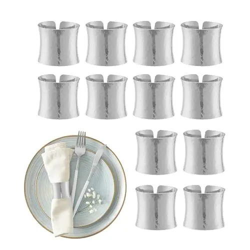 Produktbild: Relaxdays Serviettenringe 12er Set, konkav gebogen, HxD: 4x4,5 cm, Serviettenhalter Papier-& Stoffservietten, Silber