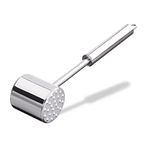 Produktbild: Relaxdays Profi Fleischklopfer, doppelseitig, Fleischhammer für Schnitzel, Steak, 28cm lang, rostfrei, Edelstahl, Silber, Standard