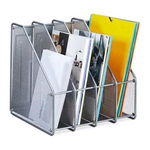 Produktbild: Relaxdays, Silber Stehsammler, A4, 4 Fächer, Mesh-Design, HBT: 31,5x32x29 cm, Büro & Home-Office, Stehordner, Metall, Stahl