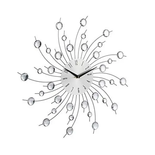 Produktbild: Relaxdays Wanduhr XL mit Glitzer, Küchenuhr groß, Moderne Wohnzimmeruhr, Analoguhr Wand, 50 cm Durchmesser, Silber