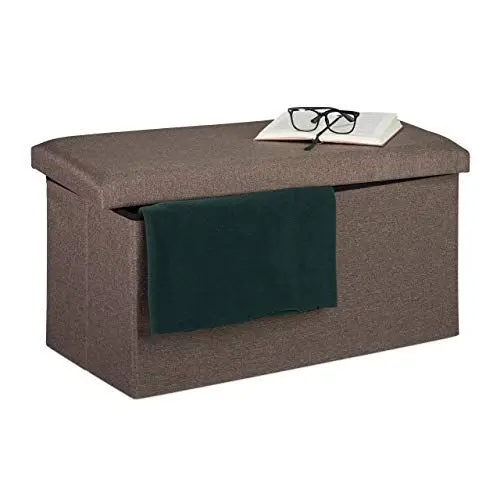 Produktbild: Relaxdays Sitzbank mit Stauraum, Leinen-Optik, gepolstert, Flur, Schlafzimmer, Truhenbank, HBT 38x76,5x38,5cm, Graubraun