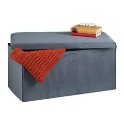Produktbild: Relaxdays Sitzbank mit Stauraum, Samt, 80 L, Flur, Wohnzimmer, gepolstert, faltbar, Truhenbank, 38x77x39 cm, dunkelgrau