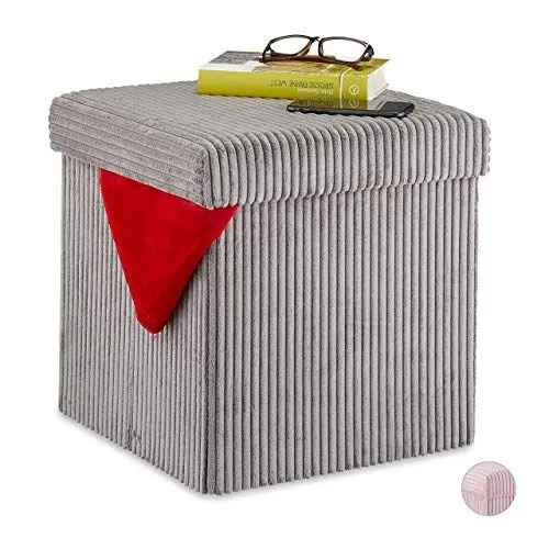Produktbild: Relaxdays Sitzwürfel, faltbar, Sitzhocker mit Stauraum, Kordsamt, quadratisch, mit Deckel, Samthocker 38x38x38 cm, grau