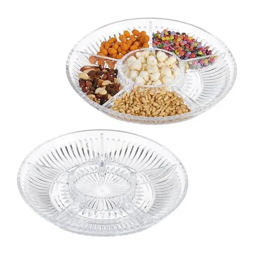 Produktbild: Relaxdays Snackteller mit Fächern, 2er Set, Servierteller Süßigkeiten & Chips, Snackschale, HxD: 4 x 32 cm, transparent