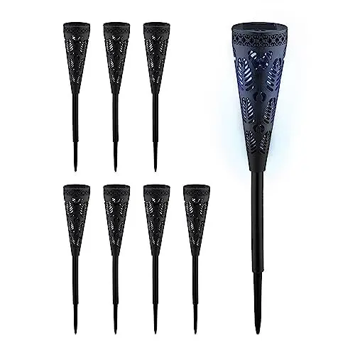 Produktbild: Relaxdays Solarlampe 8er Set, Fackel-Design, Gartenbeleuchtung mit Lichteffekt, H x D: 41 x 7 cm, mit Erdspieß, schwarz